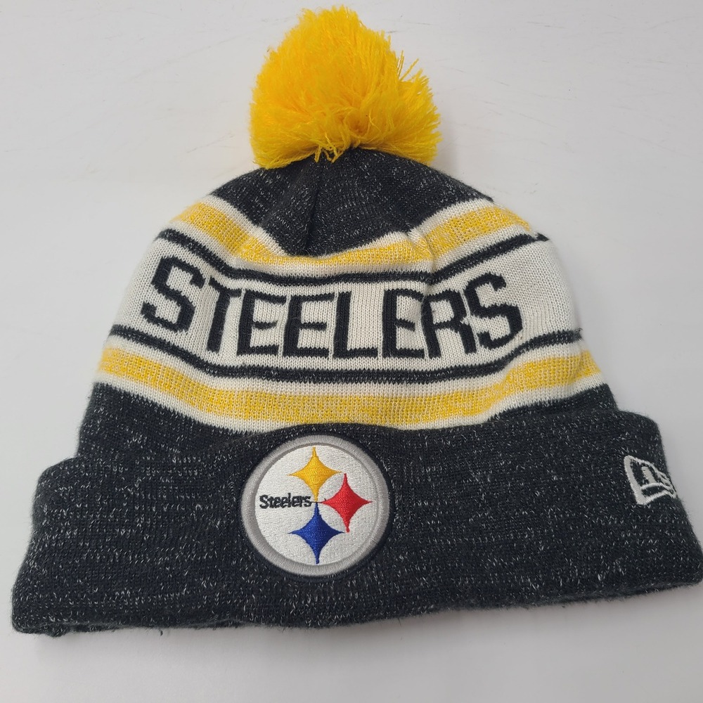 Pittsburgh Steelers Hat Beanie New Era Black Yellow White NFL Pom Stocking Cap